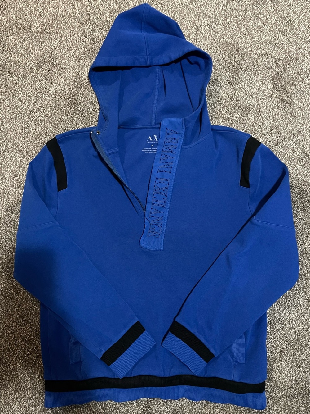 Armani Exchange Cobalt Blue 1/2 Zip Hoodie with Black Accents